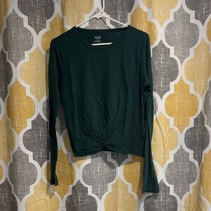 PINK Victoria's Secret Dark Green Twist-Front Long Sleeve Tee